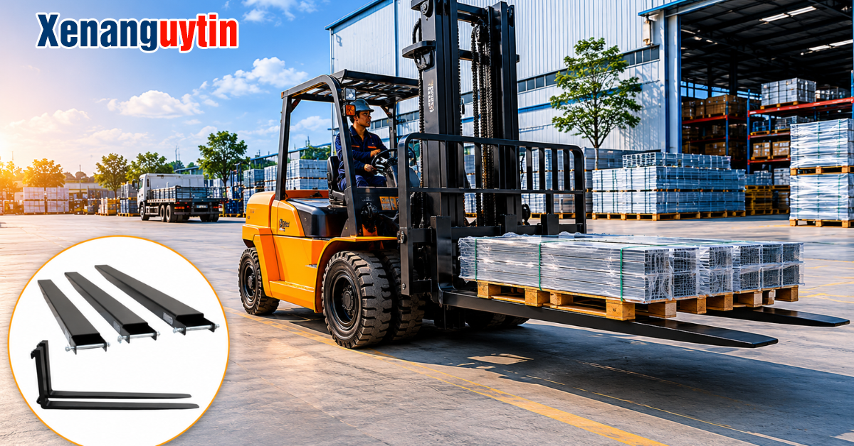 Hàng hóa dài, quá khổ nên dùng càng phụ xe nâng
