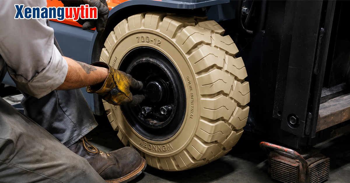 Ảnh thực tế thay lốp xe nâng