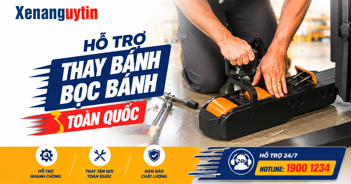 Hỗ trợ thay bánh xe nâng điện đứng lái