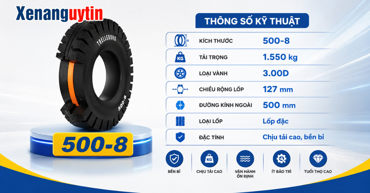 Thông Số Kỹ Thuật Lốp đặc Xe Nâng 500-8