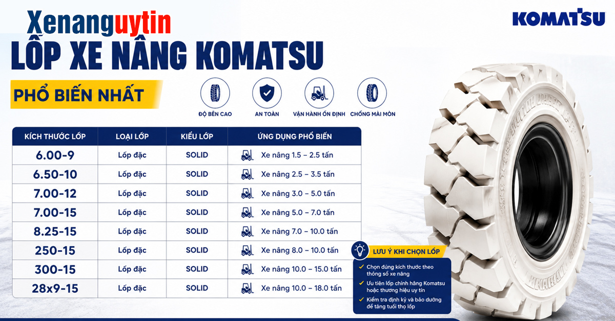 Các mẫu lốp xe nâng Komatsu phổ biến