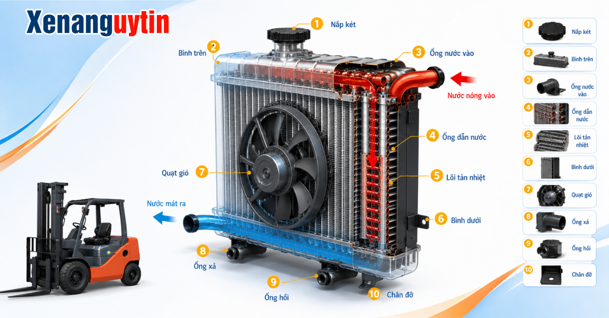 Cấu tạo của két nước xe nâng