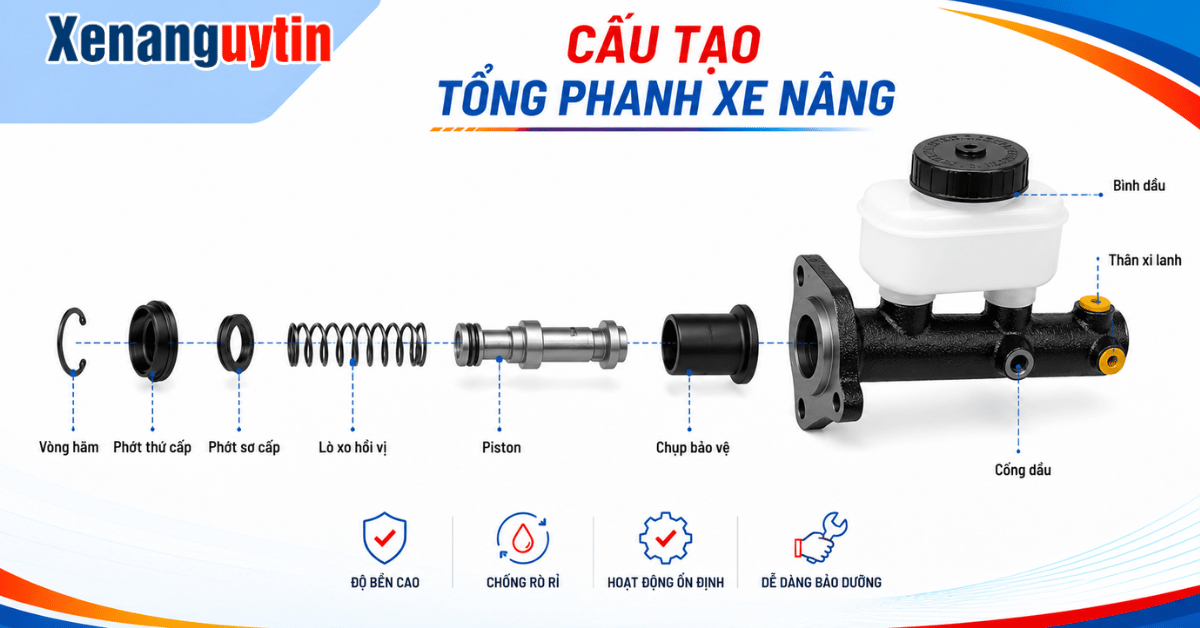 Cấu tạo của tổng phanh xe nâng
