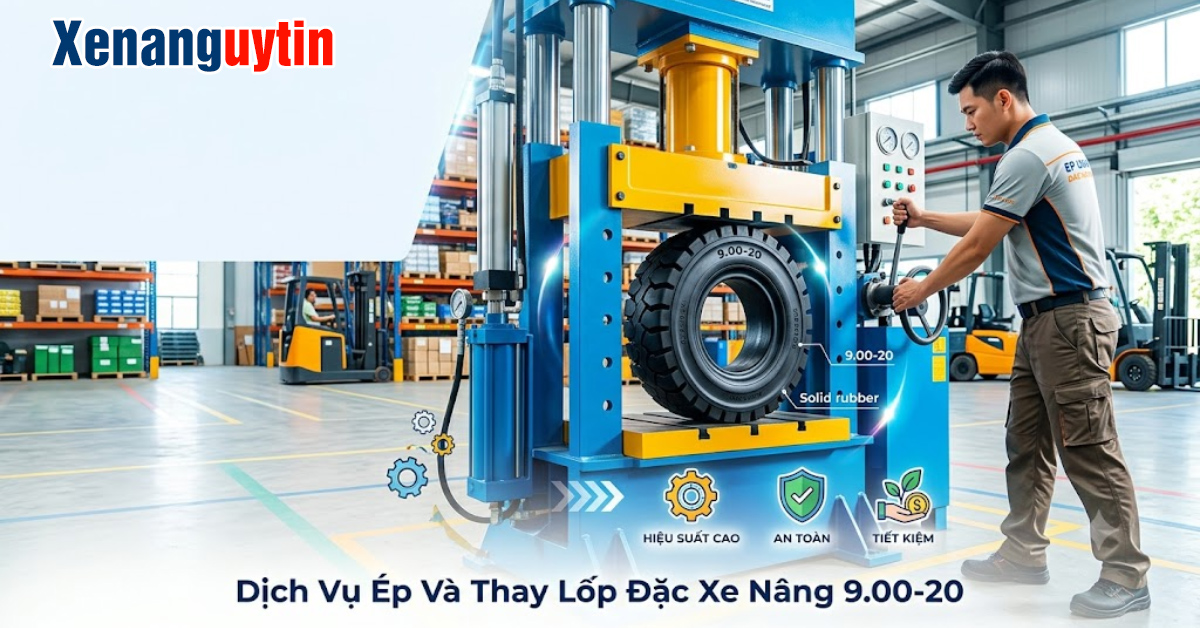 Dịch Vụ Ép Và Thay Lốp Xe Nâng 9.00-20