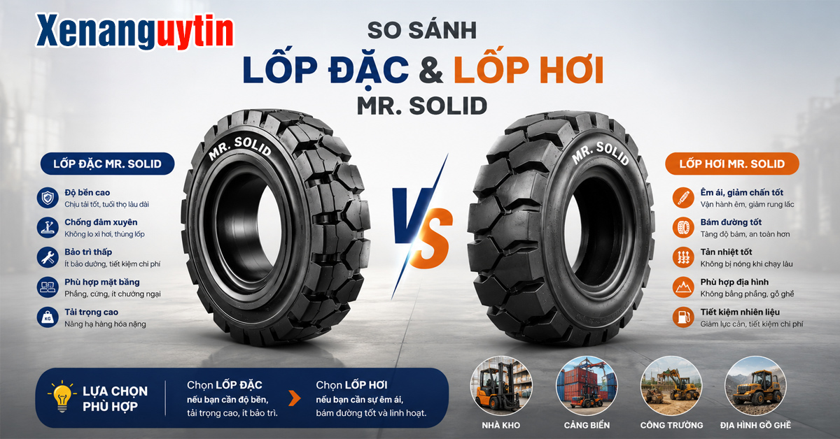 So sánh lốp đặc và lốp hơi Mr.Solid