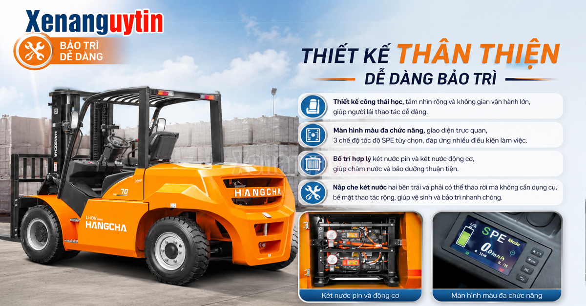 Thiết kế và trang bị trên xe nâng điện 7 tấn