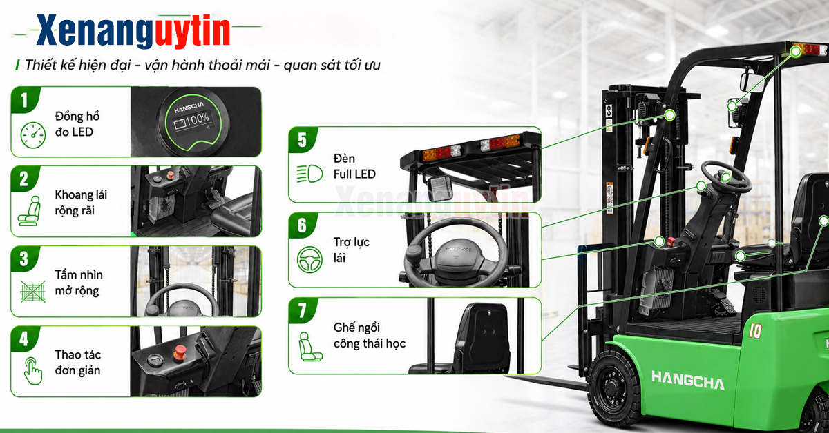 Trang bị hiện đại trên xe nâng điện 1 tấn