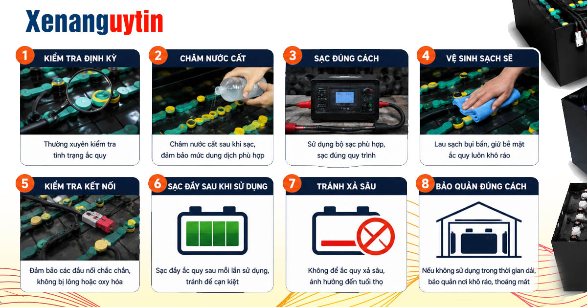 Cách bảo dưỡng Ắc Quy Xe Nâng Hitachi