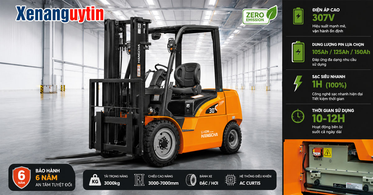 Xe nâng điện 3 tấn với Pin cao áp