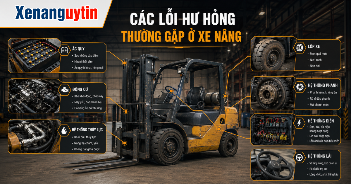 Các lỗi hư hỏng thường gặp ở xe nâng